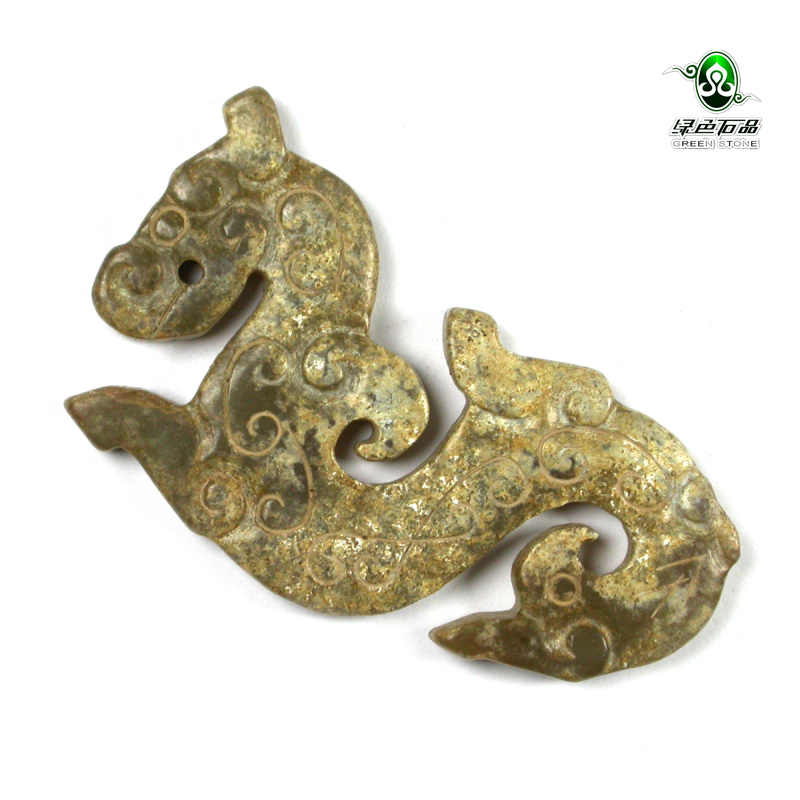 lssp/绿色石品mz3374 不还价天然和田玉仿古玉雕件玉龙佩神龙吊坠