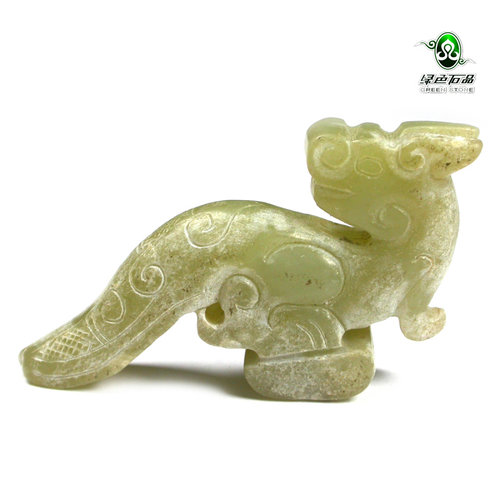 lssp/绿色石品mz3376 不还价 老仿古手工玉雕瑞兽吉兽和田玉摆件