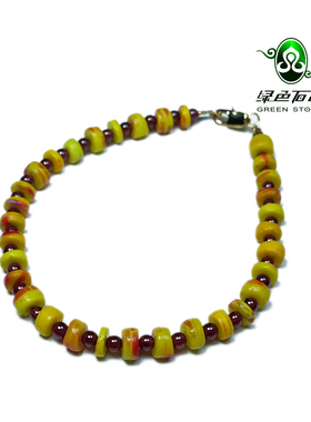 lssp/绿色石品wp988 不还价 清代合模压制黄红相间片状琉璃手链