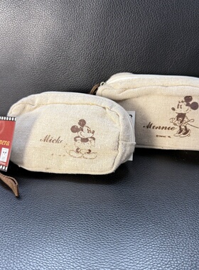 出口日本原单迪家可爱卡通亚麻布本色印花拉链小手包  尺寸 7*12