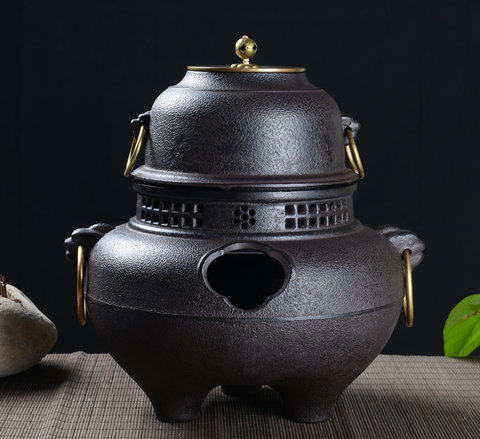 鬼面风炉 铸铁大茶壶专用日本火钵镇宅风釜 大炭炉茶具包邮