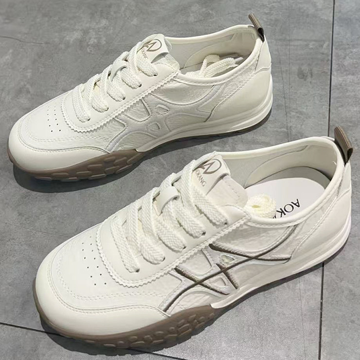 奥康鞋子女鞋2026春款休闲系带网面小白鞋9262121039米咖色