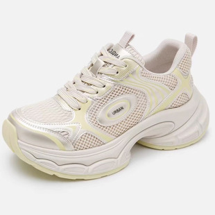 康龙女鞋2025春款休闲系带厚底拼色网面老爹鞋2252132158黄色