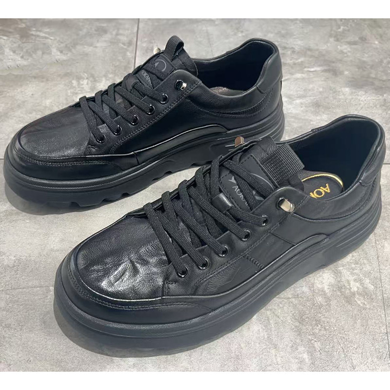 奥康男鞋2026春款休闲系带平底牛皮男单鞋9261122029黑色