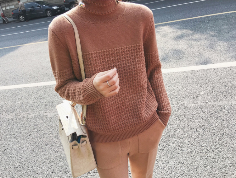 anna家 冬季新品 特殊针织纹理织法 高领2色入毛衣女