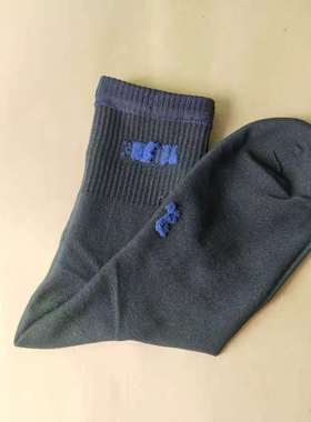 蓝色藏青色运动袜 袜口有字母脚尖后跟加固中筒袜冬袜夏袜 竹纤维