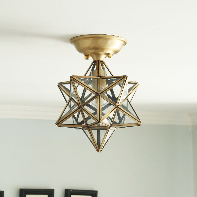 美式全铜吸顶灯星星过道灯玻璃简美玄关灯阳台灯灯具灯饰