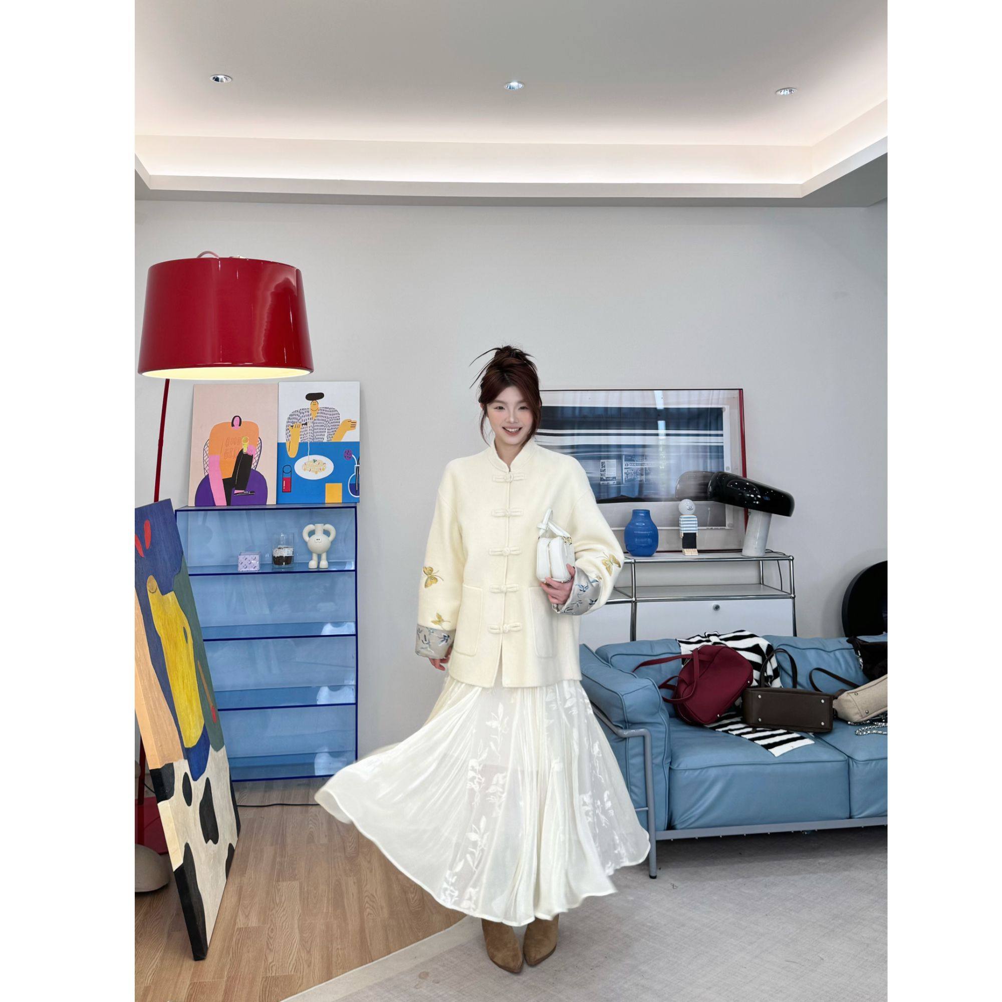 蕾蕾【蝶梦令】新中式蝴蝶刺绣盘扣双面呢大衣