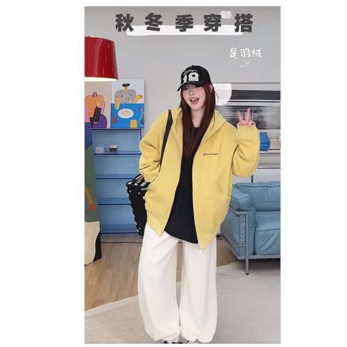 蕾蕾【轻量随行】宽松连帽内里充绒卫衣外套百搭休闲