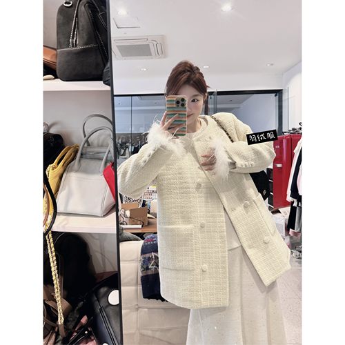 蕾蕾【米兰往事！】高级感小香粗花呢银丝羽绒西装外套