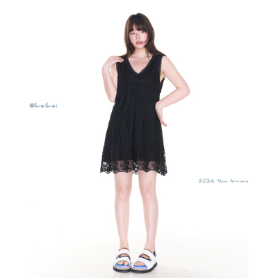 蕾蕾【风之谷！】韩系蕾丝钩花V领背心裙时尚气质