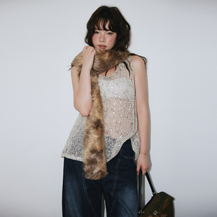 蕾蕾【睿智老钱】法式气质重工亮片无袖宽松背心