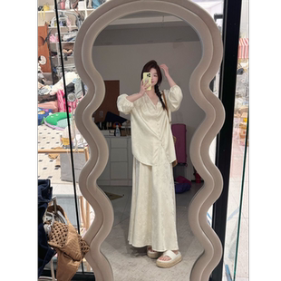 上衣 蕾蕾 暗纹图案V领长袖 新中式 全松紧高腰A字半身裙 花间影