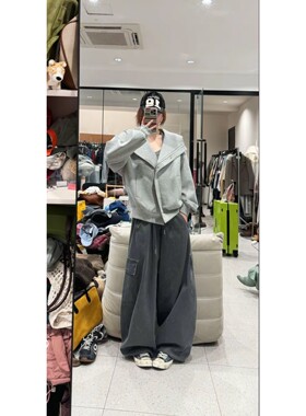 蕾蕾【汉南洞街头】秋冬简约斜拉链翻领连帽卫衣外套