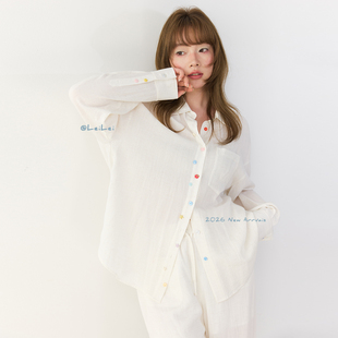 抽绳高腰阔腿休闲裤 彩色纽扣翻领口袋衬衫 放氧计划 蕾蕾