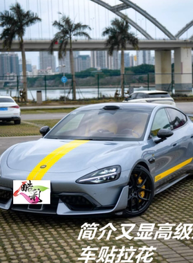 适用于小米su7高品级灰色车拉花条纹装饰贴纸车身改装侧裙机盖贴