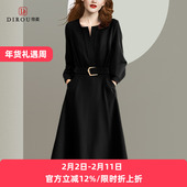 帝柔帝柔黑色连衣裙2025秋季 套头高腰休闲腰带简约大码 显瘦通勤