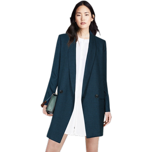 帝柔品牌女装新款春秋季蓝色长款小西装休闲上衣外套不对称潮清仓