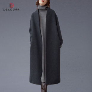 灰藏青中长款 秋冬装 毛呢外套百搭羊毛呢大衣 2025新款 帝柔品牌女装