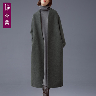 气质时尚羊毛呢外套女秋冬新款中长款大码宽松呢子大衣潮女士外套