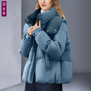 高级感超好看显白蓝色羽绒服女冬季2025新款设计感带帽保暖外套潮