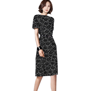 品牌女装2025新款夏季碎花黑色印花色连衣裙修身显瘦时尚裙子