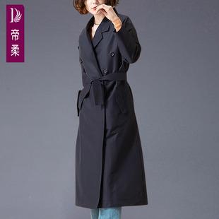 帝柔时尚气质温柔风外套新品修身显瘦过膝风衣女中长款双排扣女装