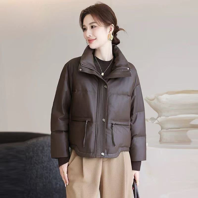 海宁头层真皮羽绒服女短款阔版高级感美拉德绵羊皮皮衣鹅绒服外套