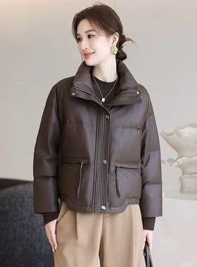 海宁头层真皮羽绒服女短款阔版高级感美拉德绵羊皮皮衣鹅绒服外套
