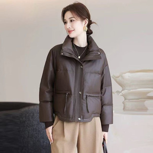海宁头层真皮羽绒服女短款阔版高级感美拉德绵羊皮皮衣鹅绒服外套