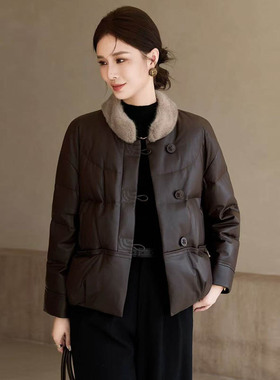 海宁真皮皮衣女短款水貂毛领外套显瘦绵羊皮羽绒服2025冬加厚保暖