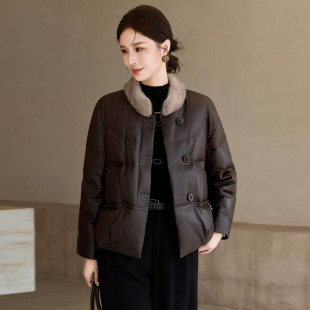 海宁真皮皮衣女短款 水貂毛领外套显瘦绵羊皮羽绒服2025冬加厚保暖