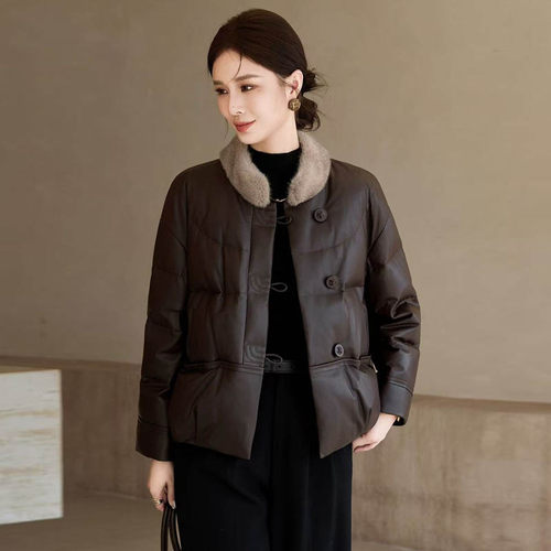 海宁真皮皮衣女短款水貂毛领外套