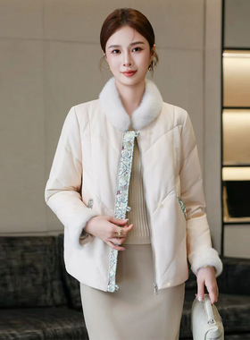 海宁高端水貂毛真皮皮衣女短款新中式绵羊皮羽绒服外套2025冬新款