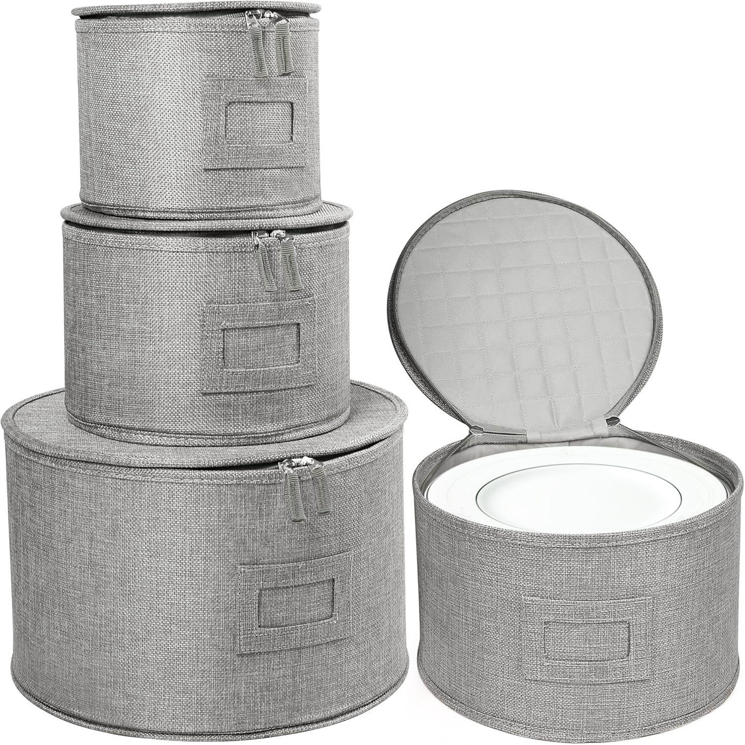 户外露营带盖碗碟盘收纳盒4件套防尘圆形收纳箱,收纳整理,茶具收纳盒,淘宝优惠券,粉丝福利购,淘宝优惠卷