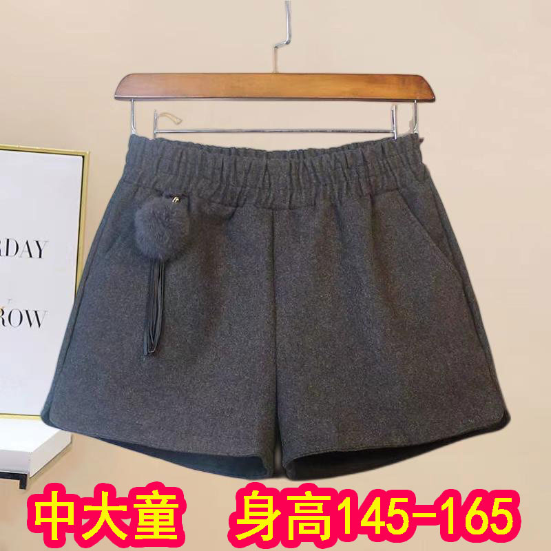 女童秋冬装韩版短裤外穿加厚毛呢靴裤子中大童女孩宽松外穿短裤子