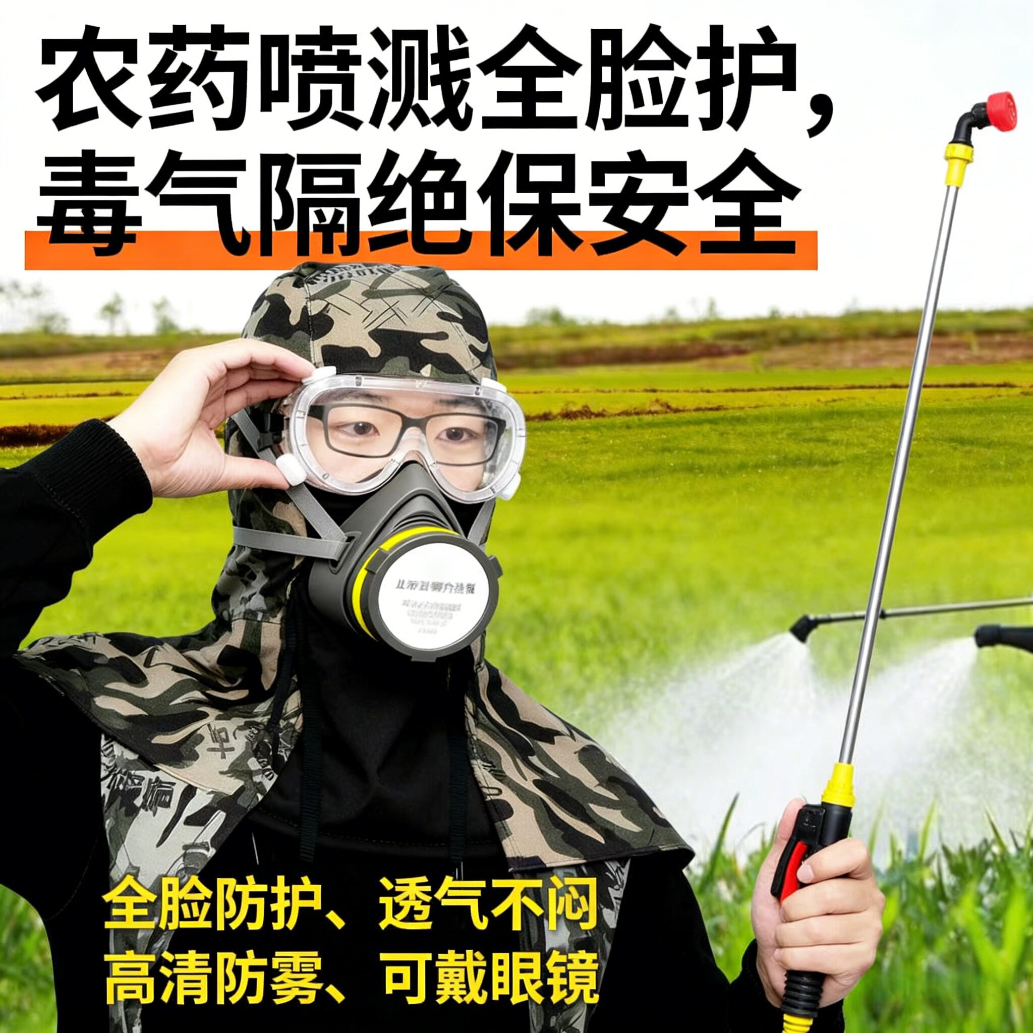 打药防护面罩全脸防尘喷农药药水洒药农用帽子一体不起雾打磨装修
