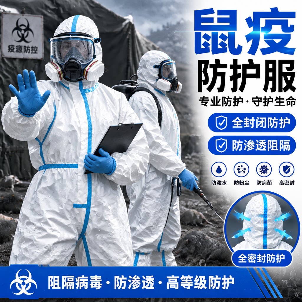 鼠疫防护服连体式全身防化服防水防渗透带帽实验室工作服防鼠疫