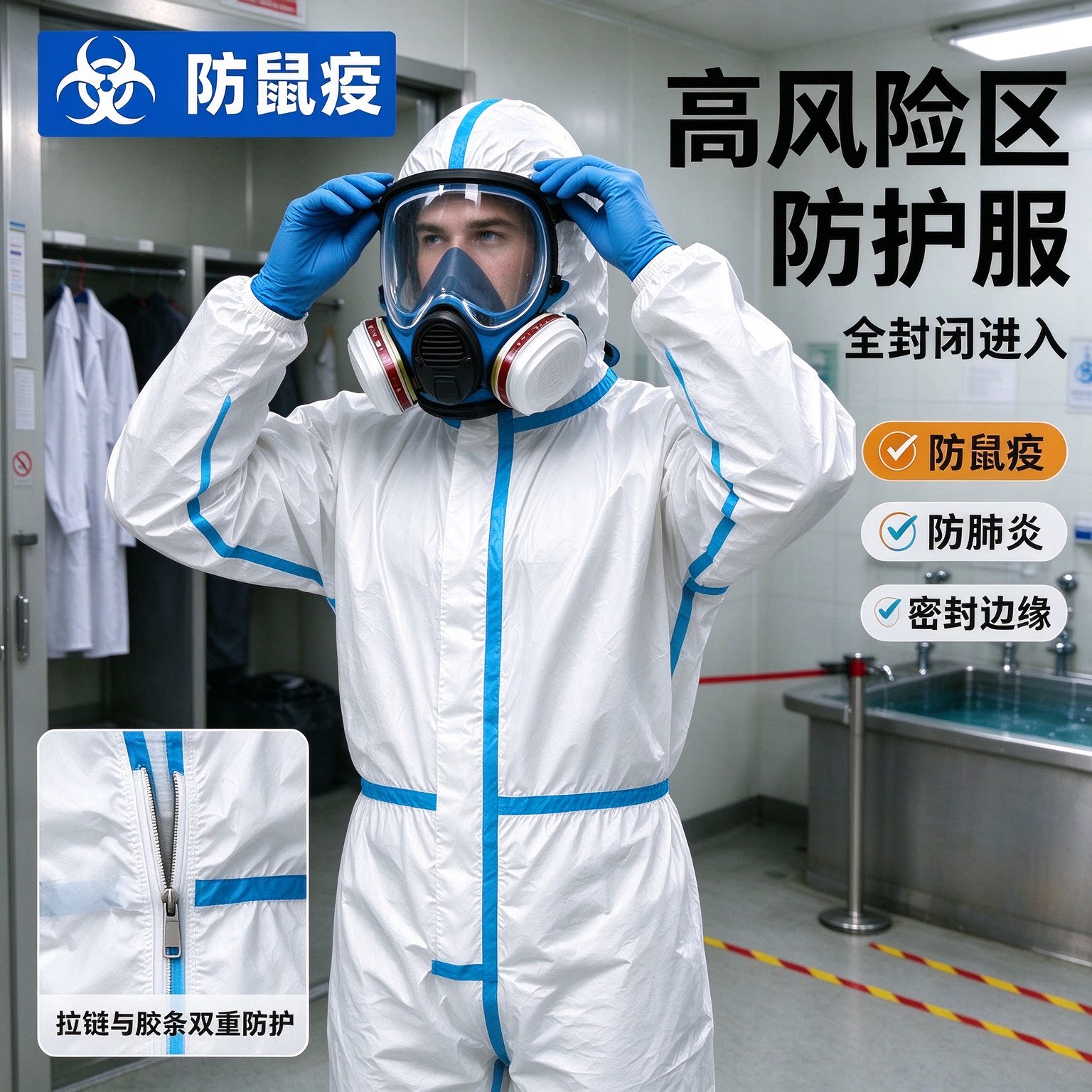 鼠疫防护服连体式全身防化服防水防渗透带帽实验室工作服防鼠疫