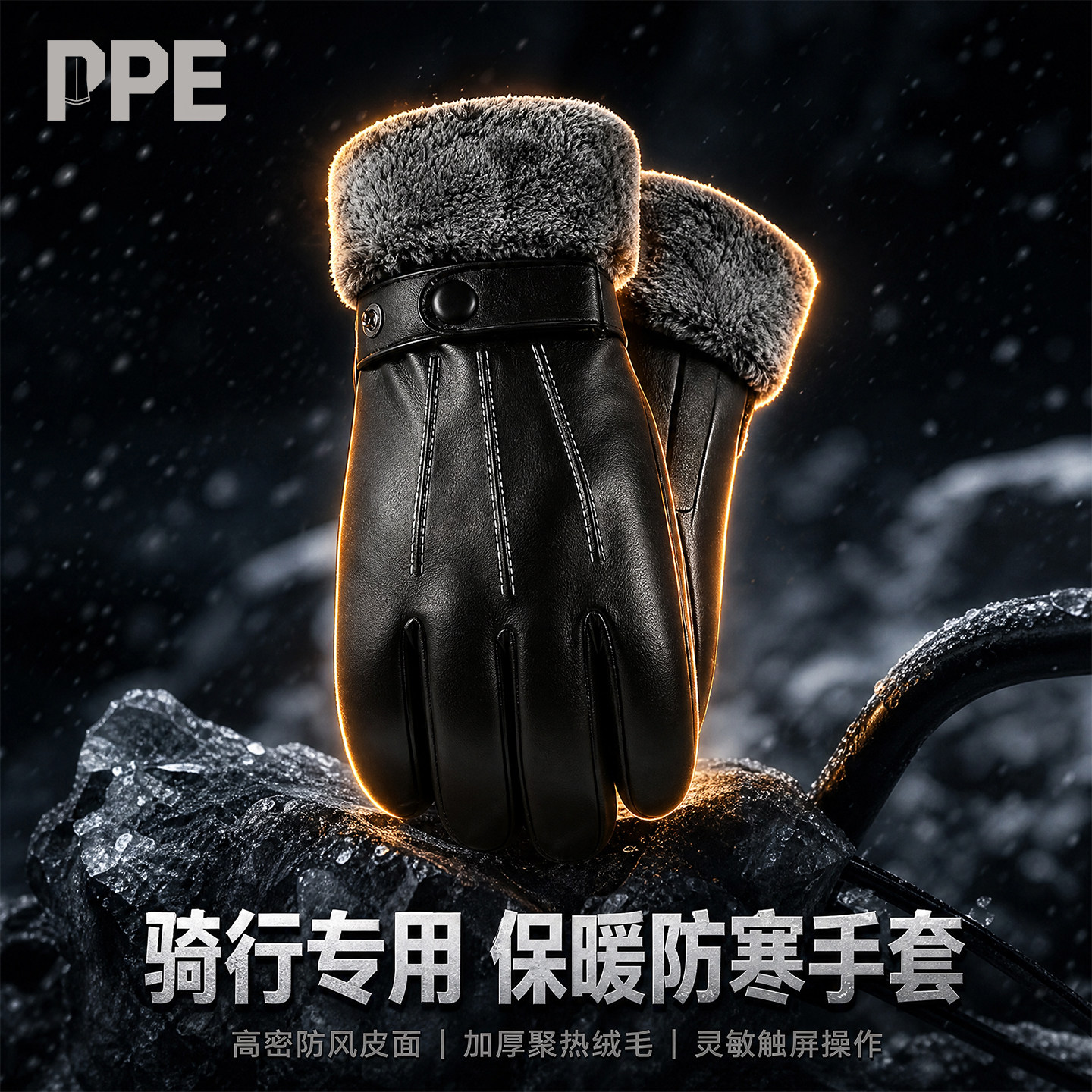 骑行防寒皮手套男士冬季加绒加厚保暖防风防水耐磨可触屏摩托车