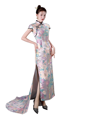紫缘萱中国风舞台前短后拖演出服