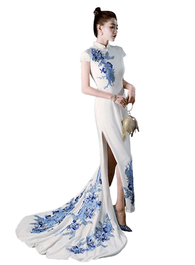 拖尾旗袍改良模特演出服