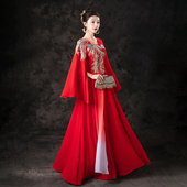 紫缘萱高端大合唱团舞台演出服红色新款 钢琴演奏艺考 喜庆宴会晚装