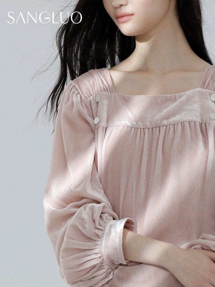 桑罗丝绒方领睡衣套装家居服