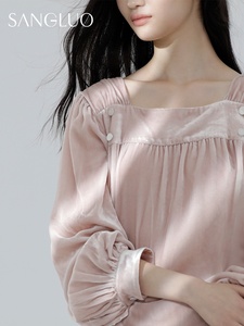 桑罗丝绒方领睡衣套装家居服