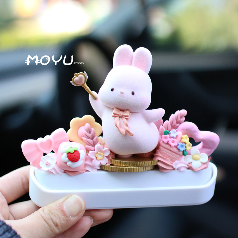 moyu |定制卡通奶油胶停车牌摸摸兔挪车卡汽车摆件女士车内装饰品