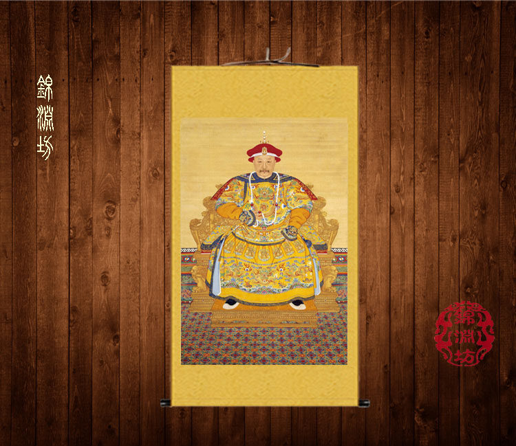 清朝皇帝画像丝绸画国画 嘉庆皇帝卷轴画书房客厅装饰画挂画 包邮