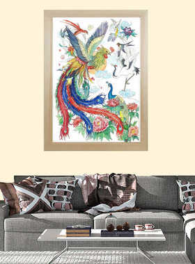 丹凤朝阳图中堂画 吉祥花鸟画书房客厅装饰画 凤凰丝绸挂画卷轴画