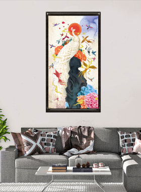 百鸟朝凤丝绸画丹凤朝阳卷轴画白孔雀玄关客厅装饰画凤凰花鸟挂画