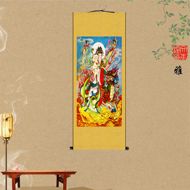 麒麟菩萨送子画像挂画观音赐福